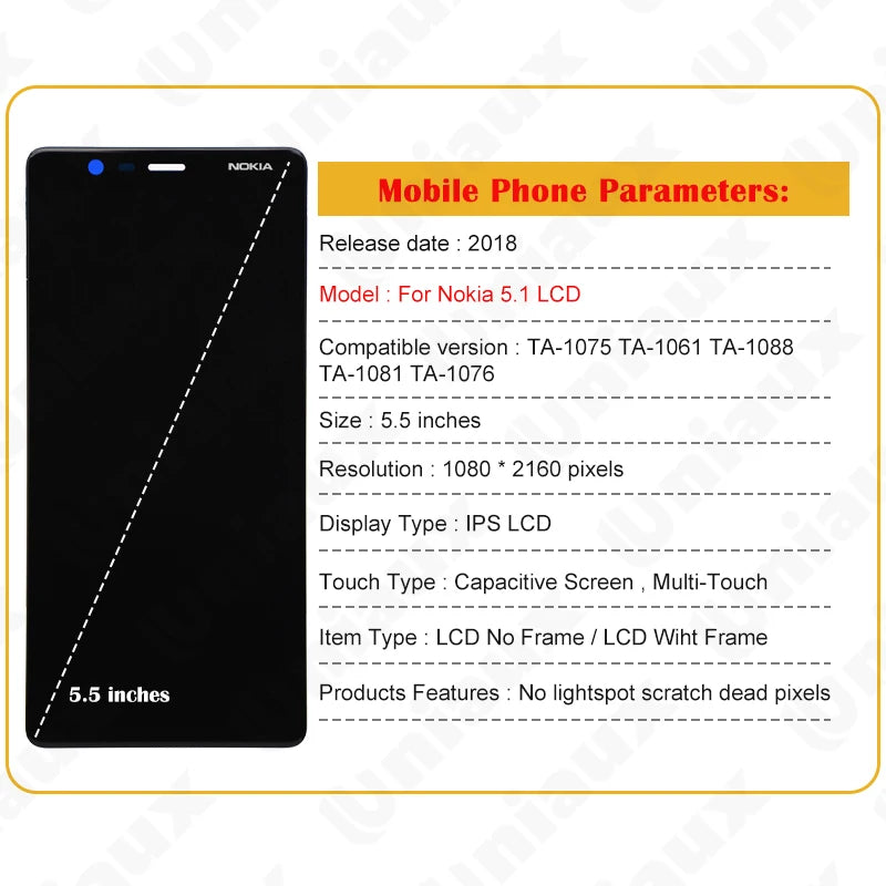 IPS LCD For Nokia 5.1 LCD Display Touch Screen Digitizer Assembly For