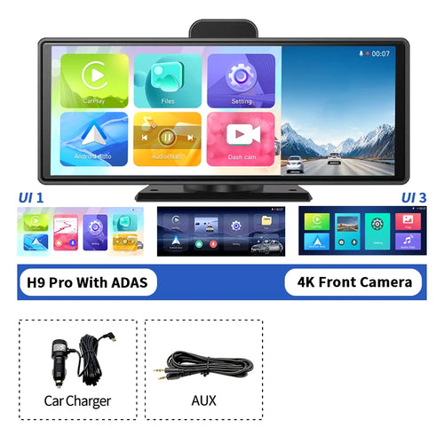 Imagebon 10.26" Dash Cam 4k Wireless Carplay Android Auto Navigation