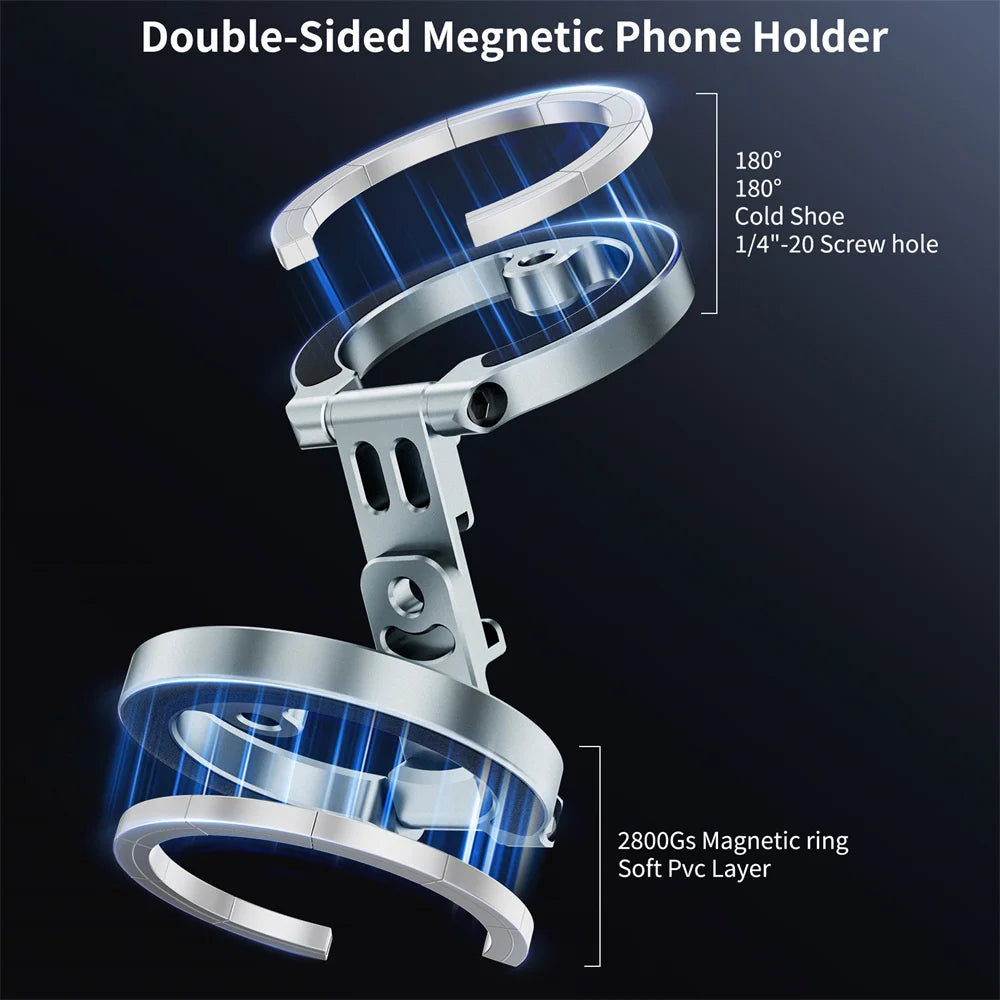 Dual-Sided Magnetic Phone Holder w Cold Shoe 1/4"-20 For MagSafe