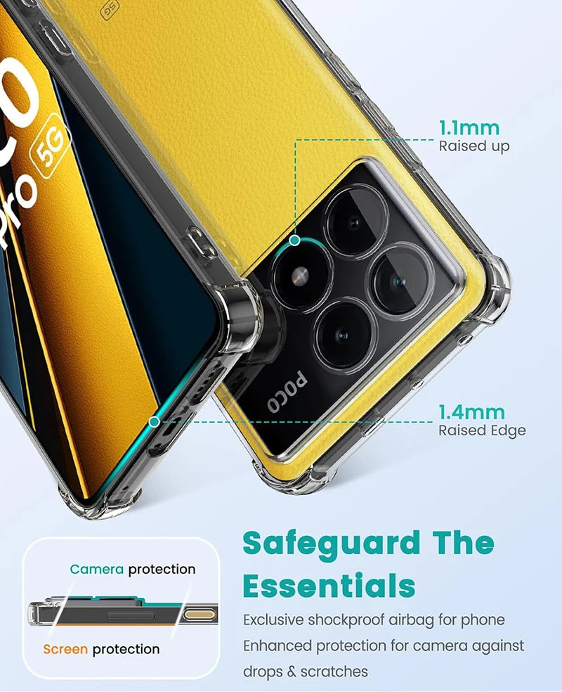 Shockproof Silicone Soft Clear Case For Xiaomi POCO X6 X5 X4 X3 M6 M4