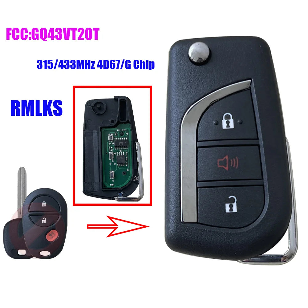 3 Button Flip Key New Style GQ43VT20T 4D67/G/H Chip For Toyota