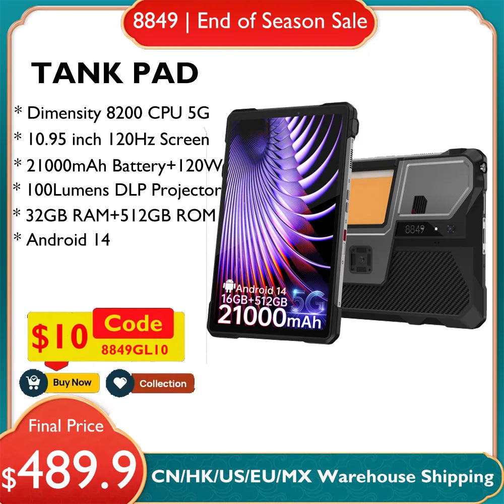 8849 TANK PAD Unihertz Rugged Projector Tablet Smartphone 10.95 inch