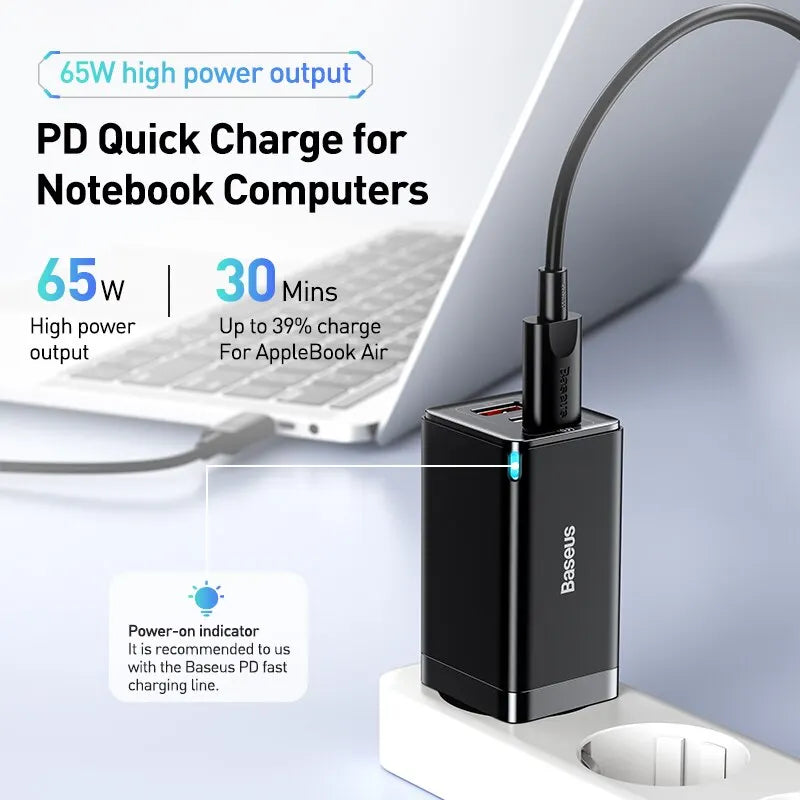 Baseus 65W GaN Charger Quick Charge 4.0 3.0 Type C PD USB Charger