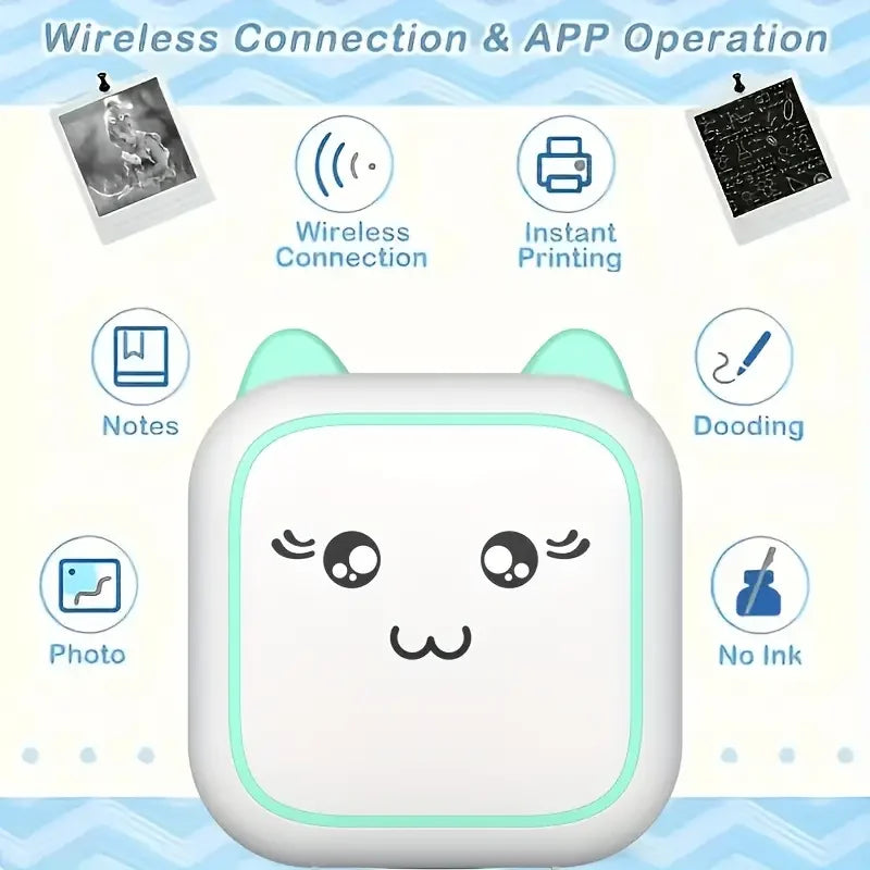 Portable Mini Wireless Photo Printer 200dpi Ink-Free Thermal Printing