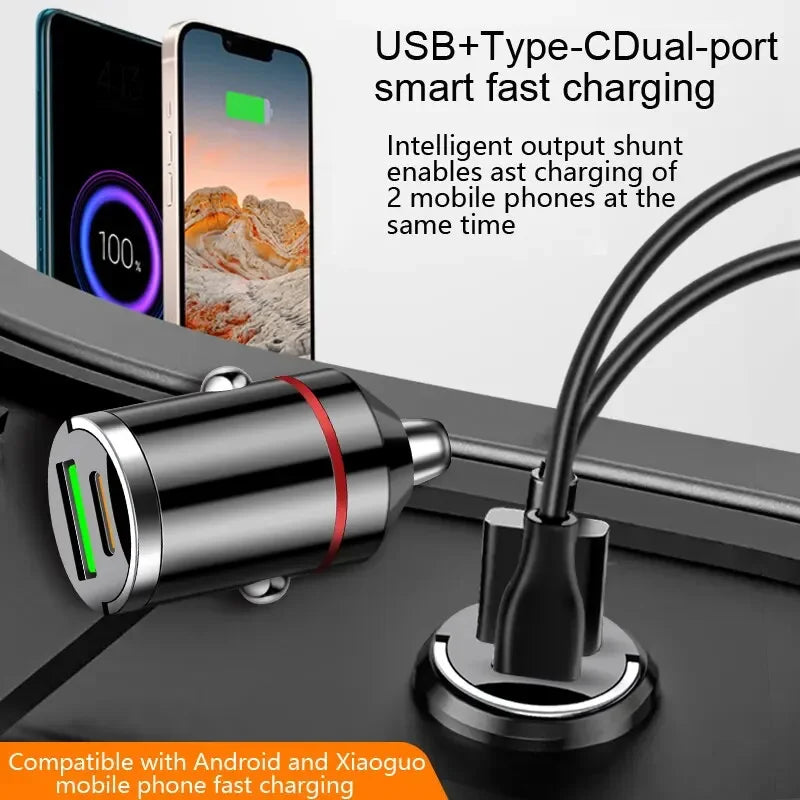 New Car Pull Ring Car Charger PD+usb Fast Charge Mini Hidden 66W Flash