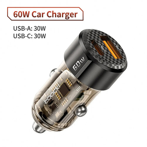 Toocki 60W Car Charger 30W Quick Charge Transparent Case PD 27W for