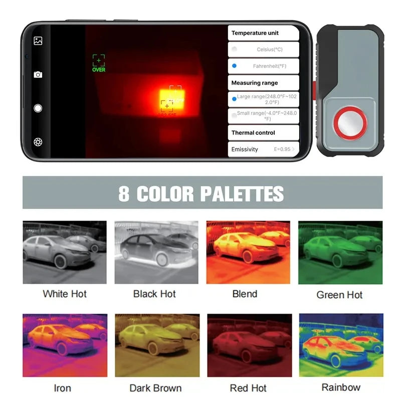 Thermal Camera 256*192 Pixels Android Type C Mobile Phone -20°C~550°C
