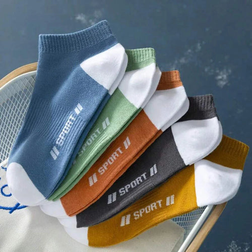 5 Pairs Men Short Socks With Fashionable Versatile Stripes That Absorb