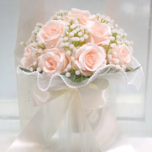 Wedding Bouquets for Bride Babysbreath Rose Bridesmaid Bouquets Silk