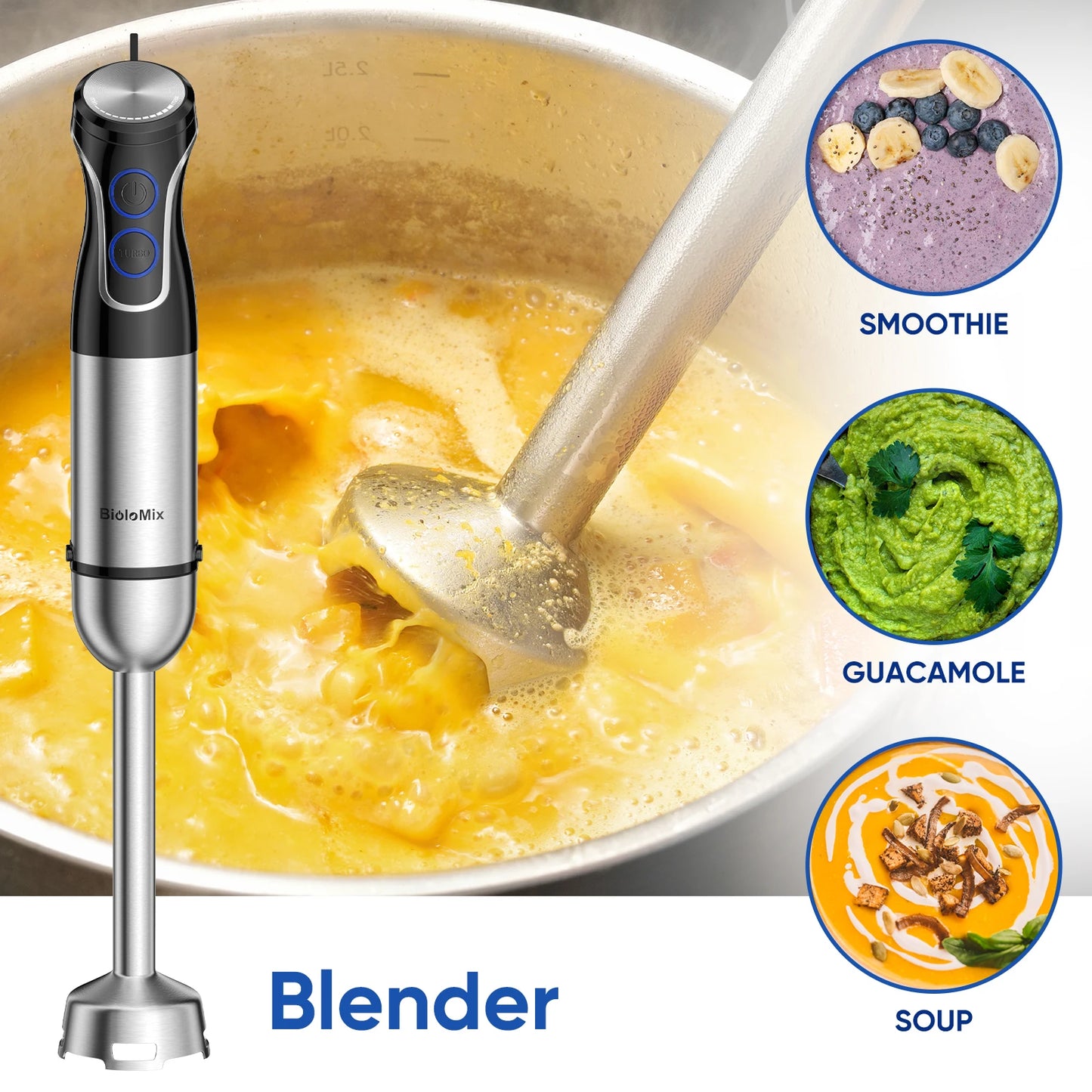 BioloMix 5 in 1 Immersion Hand Blender,1500W Blender with 304