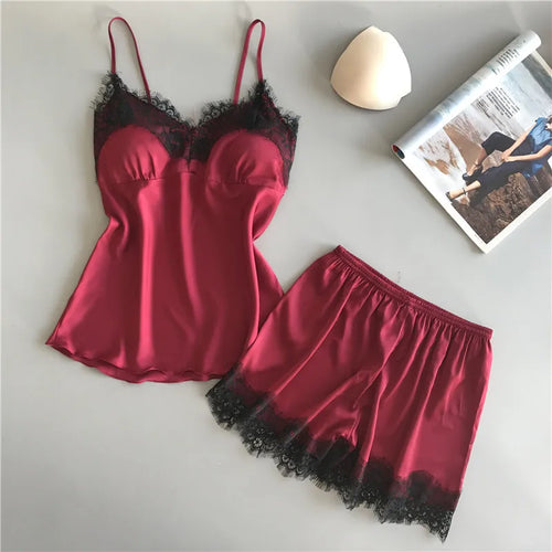 2Pcs Women's New Pajama Set Cute Fashion V-Neck Lace Sexy Lingerie