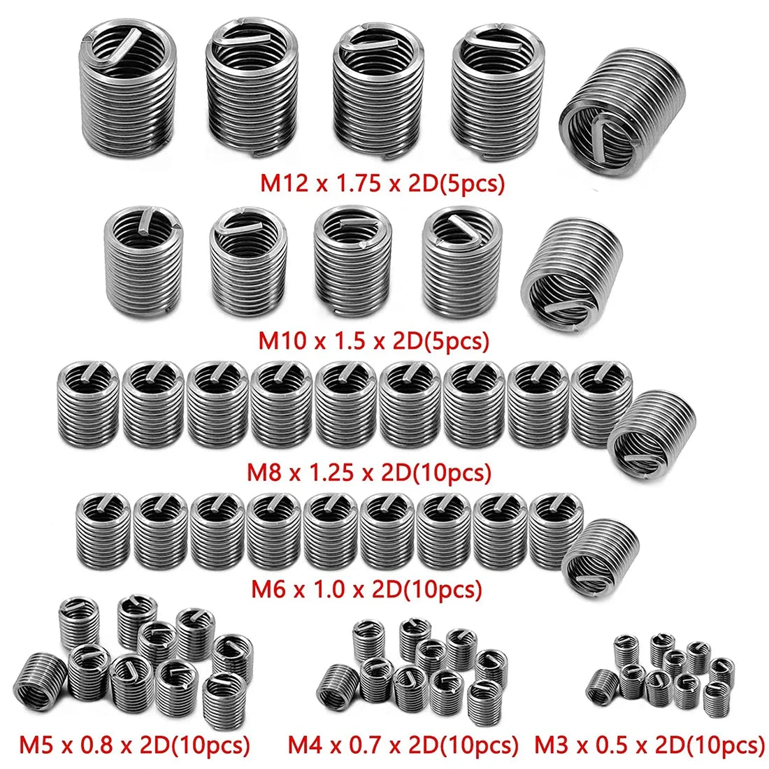 60Pcs Wire Thread Insert M3 M4 M5 M6 M8 M10 M12 Fastening Thread