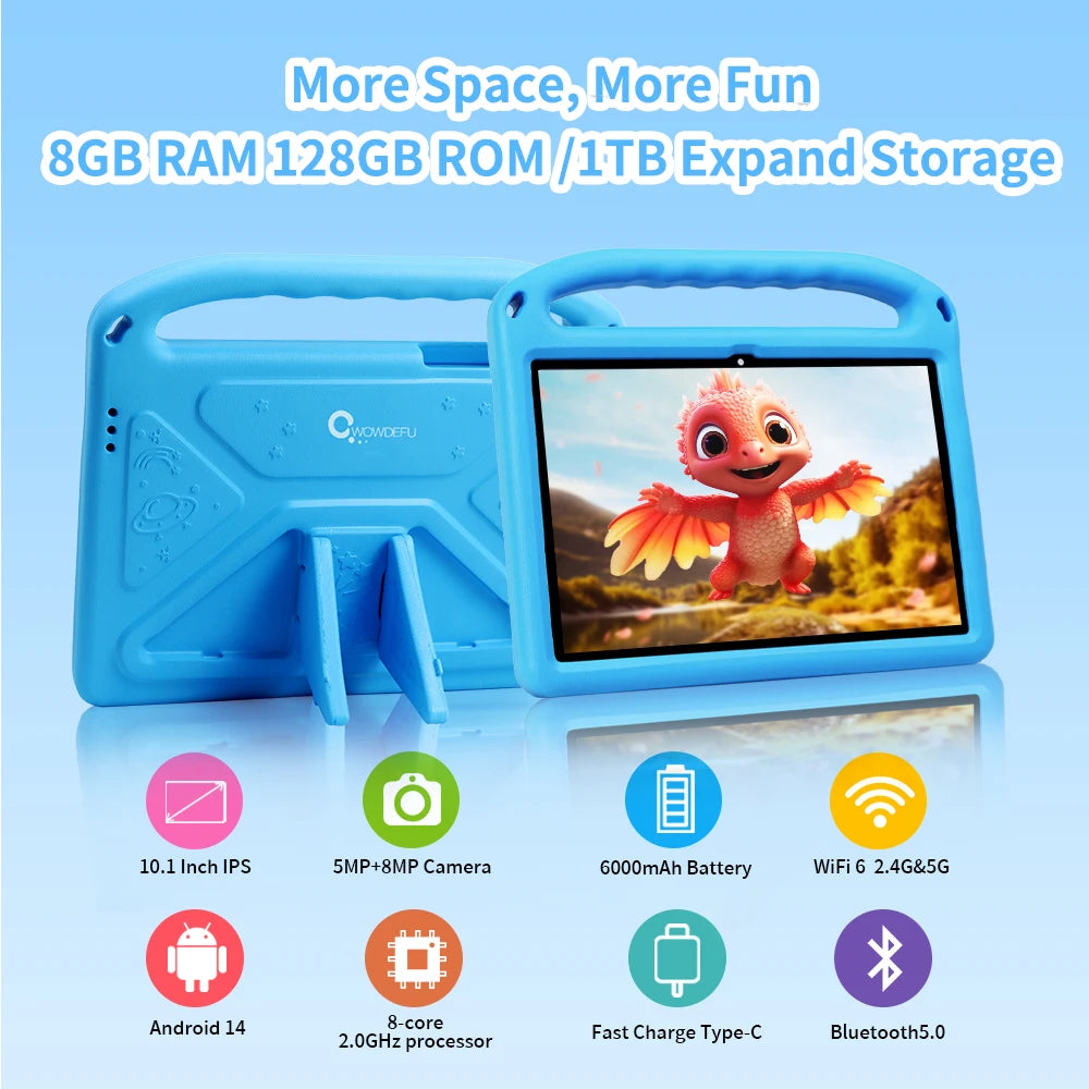 Cwowdefu C18W Kids Tablet 8GB 128GB A523 Octa Core 10.1 HD+ Display