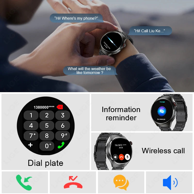 LIGE New Smart Watch Men 1.52 inch Full touch Screen  Bluetooth Call