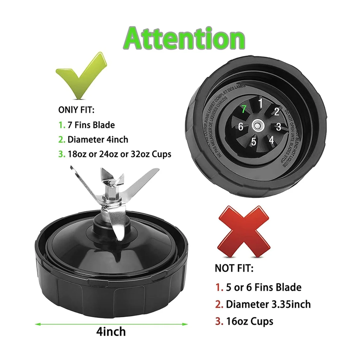 7 Fins Blender Blade for Ninja BN401 BN751 BN801 BL450-30 BL480-30,