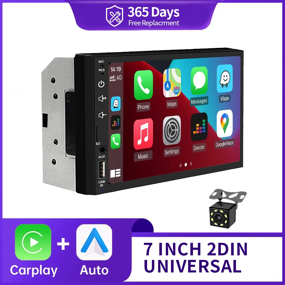 2Din 7 Inch HD Screen Full Touch Carplay Android Auto Car Raido