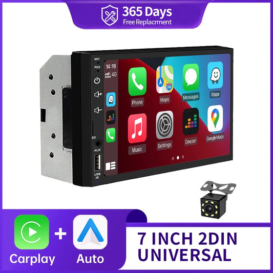 2Din 7 Inch HD Screen Full Touch Carplay Android Auto Car Raido