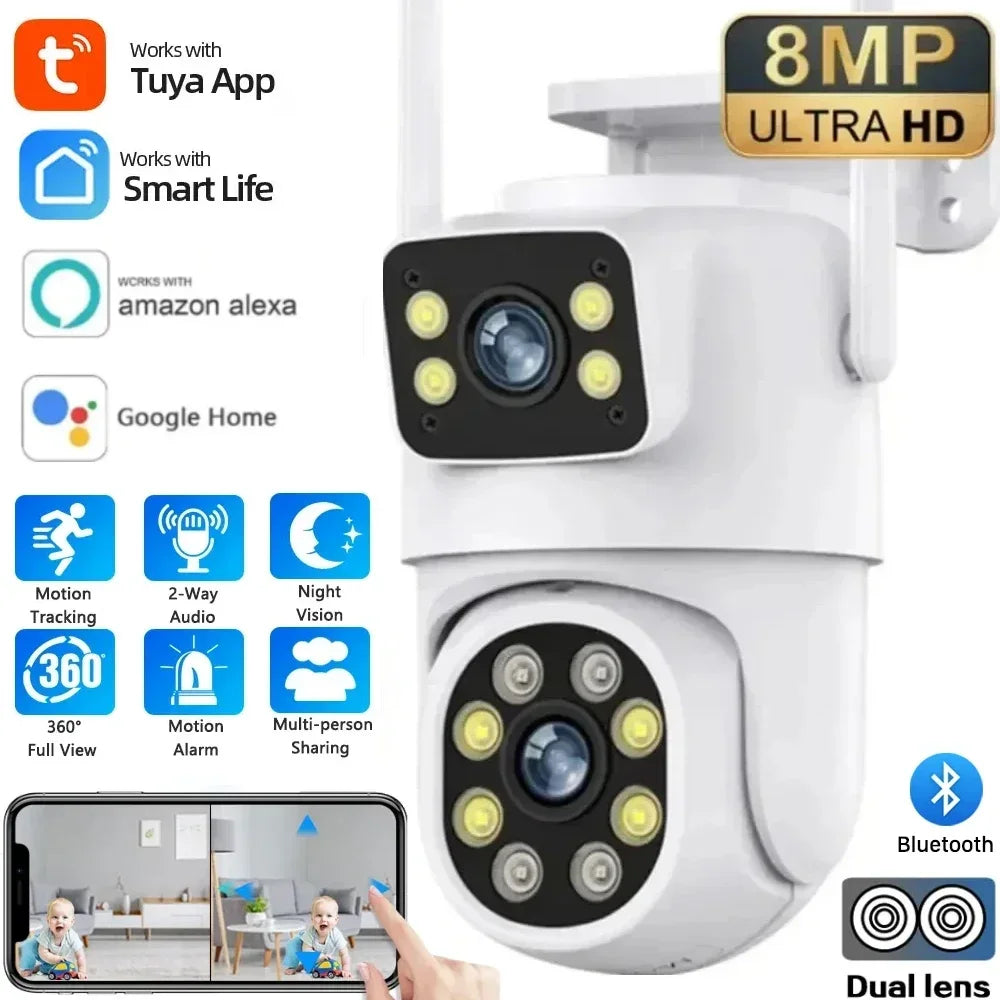 4K 8MP Dual Lens PTZ WIFI Camera Full HD Dual Screen Ai Human Auto