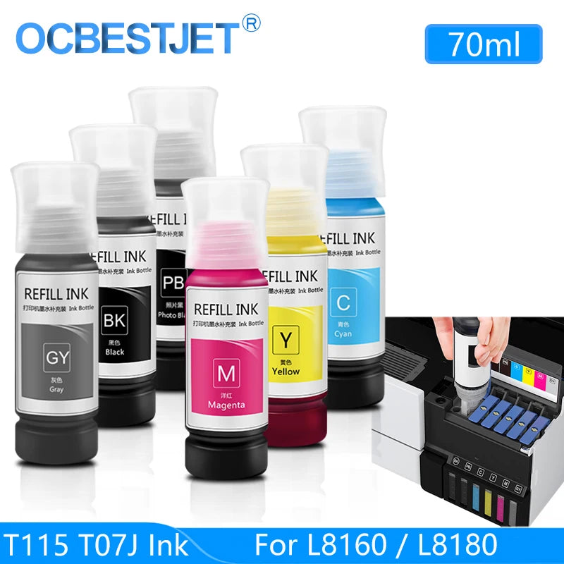 T115 T07J Refill Ink For Epson Tank L8160 L8180 Photo Inkjet Printer