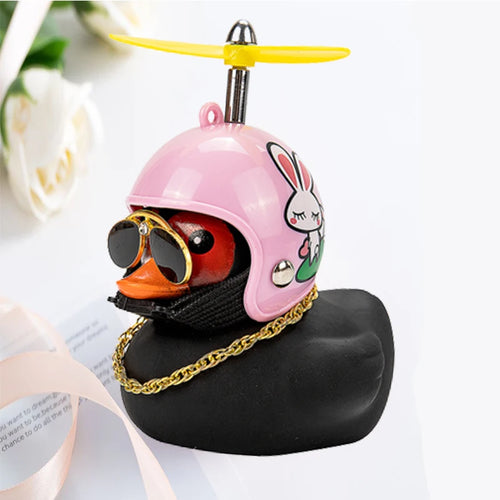 Car Duck With Helmet Broken Wind Pendant Small Yellow Duck Road Bike