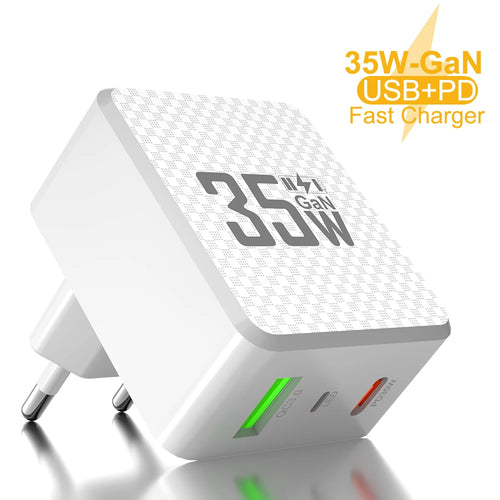 2 Ports Mini 35W GaN USB Type C Charger QC3.0 Portable Fast Charging