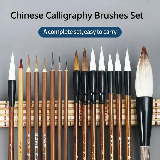 6/9/12/16Pcs Chinese Calligraphy Brushes Set with Roll-up Bamboo Brush