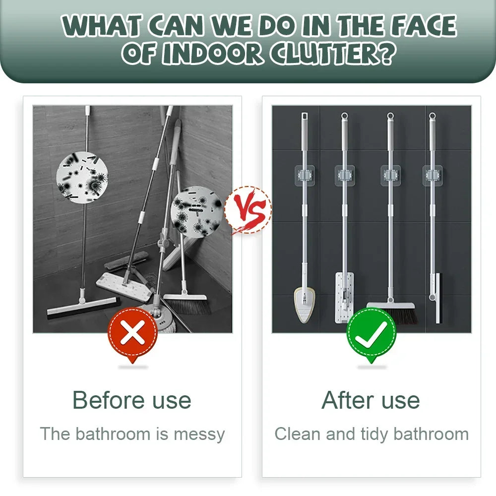 4PCS Wall Mounted Mop Organizer Holder Wall-Mounted Waterproof Mop