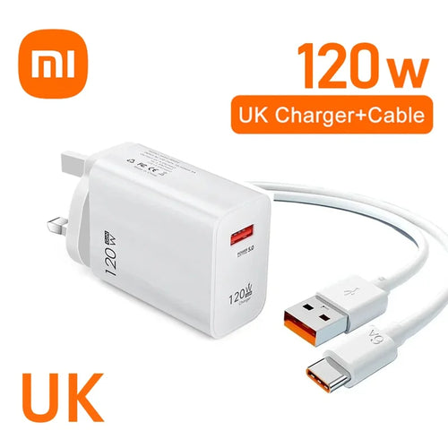 Xiaomi 120W Super Fast Charger 6A Cable USB 5.0 Type-C USB Turbo