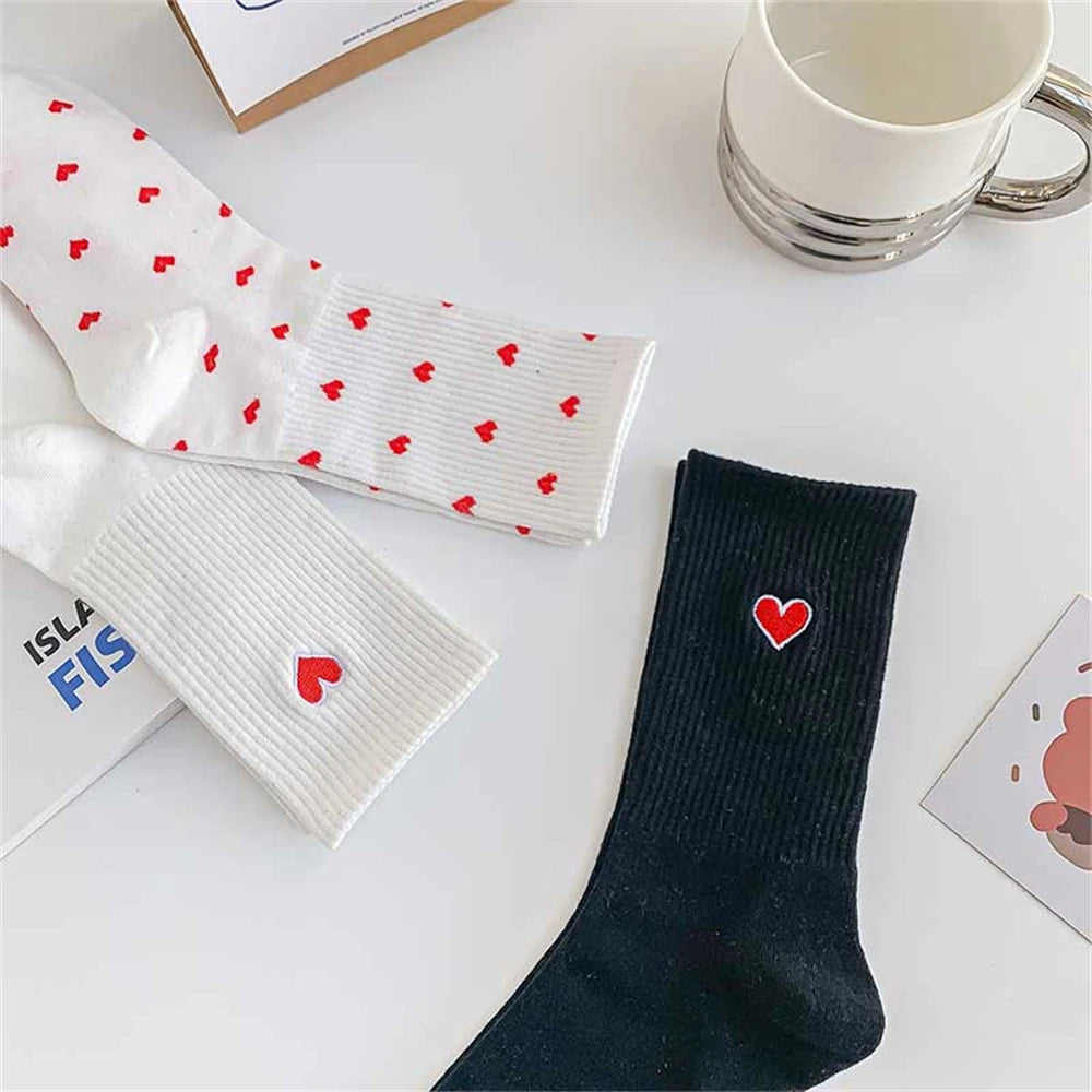 New Red Love Heart Cotton Cute Casual Breathable Soft White Black