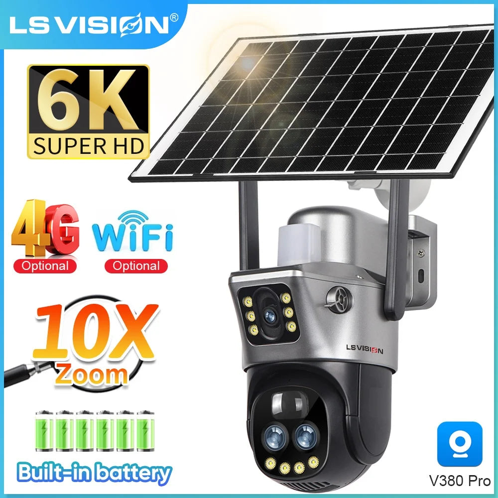 LS VISION 6K 4G Wifi Solar Camera 10x Zoom Three Lens PTZ Outdoor