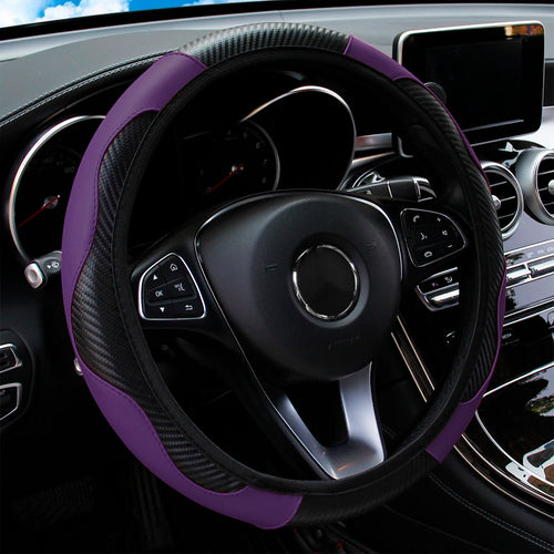 Carbon Fiber PU Leather Car without Inner Ring Steering Wheel Cover