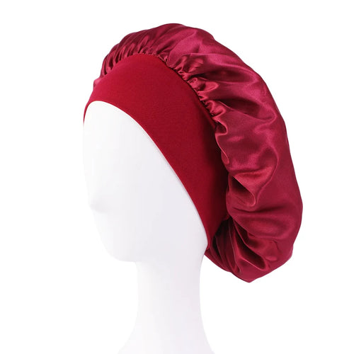 New Women's Satin Solid Wide-brimmed Sleeping Hat Unisex Head Wrap