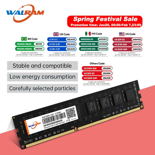 WALRAM DDR3 RAM 8GB 1333MHz 1600MHz Desktop Memory PC3 12800U 10600U
