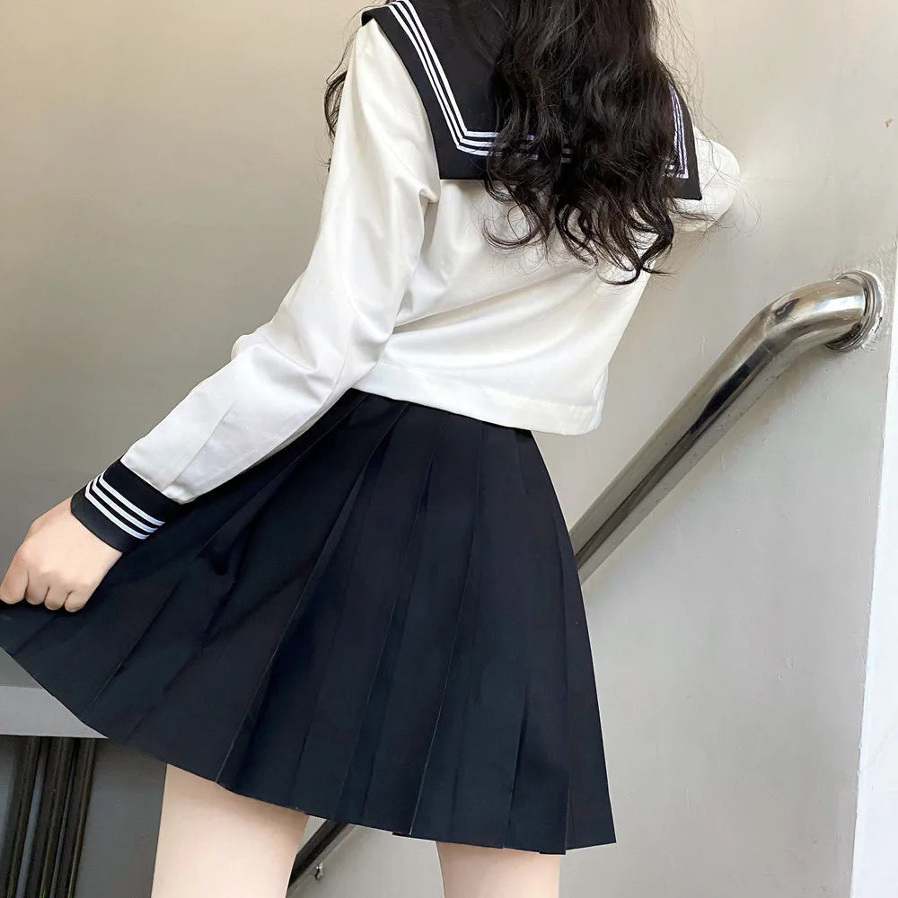 Japanese School Uniform Girls Plus Size Jk Suit Black Tie White Three