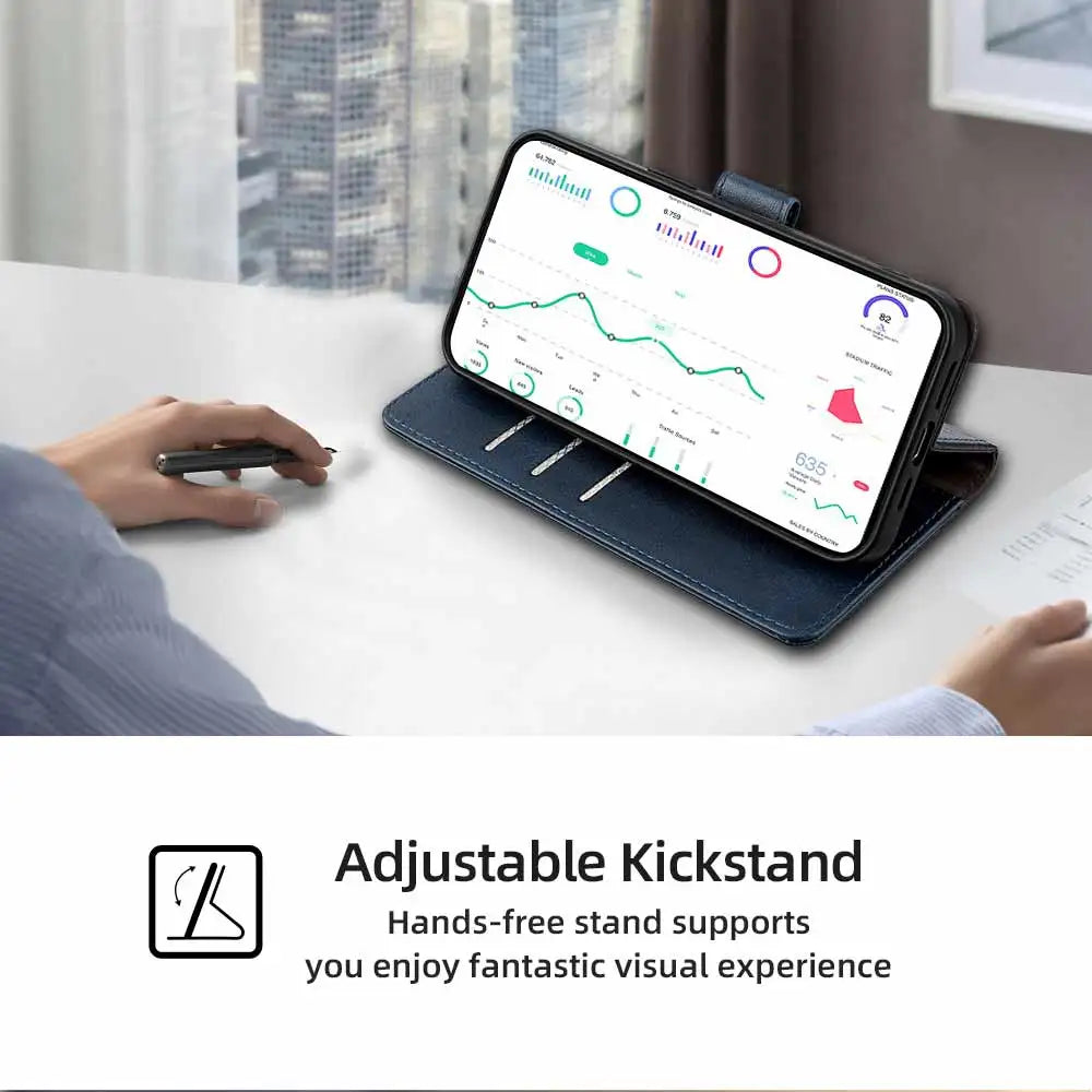 RFID Blocking Leather Flip Book Case For iPhone 16 Pro Max 16 15 Plus