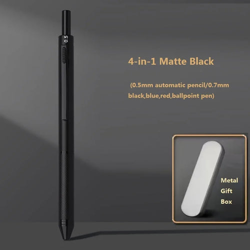 4 In 1 Multifunction Luxury Pen, 0.7mm 3 Color Ballpoint 0.5mm