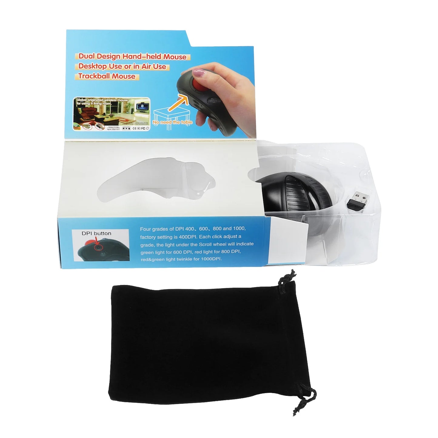 CHYI 2.4G Wireless Trackball Mouse USB Air Laser Mouse Ergonomic