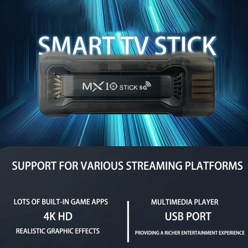 Android 11 OS MX10 TV stick HDR set top 4K 1080p 2.4g/5G WiFi smart TV