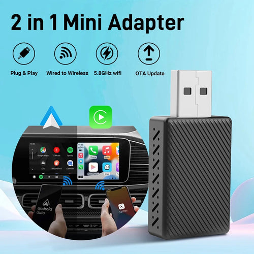 2 in 1 AI Box Mini Wired to Wireless Carplay&Android Auto Compatible