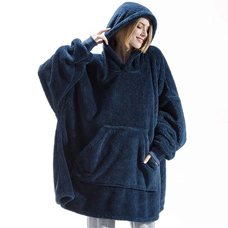 2024 Winter Women Double-faced Fleece Hoodie Blanket Oversize Large