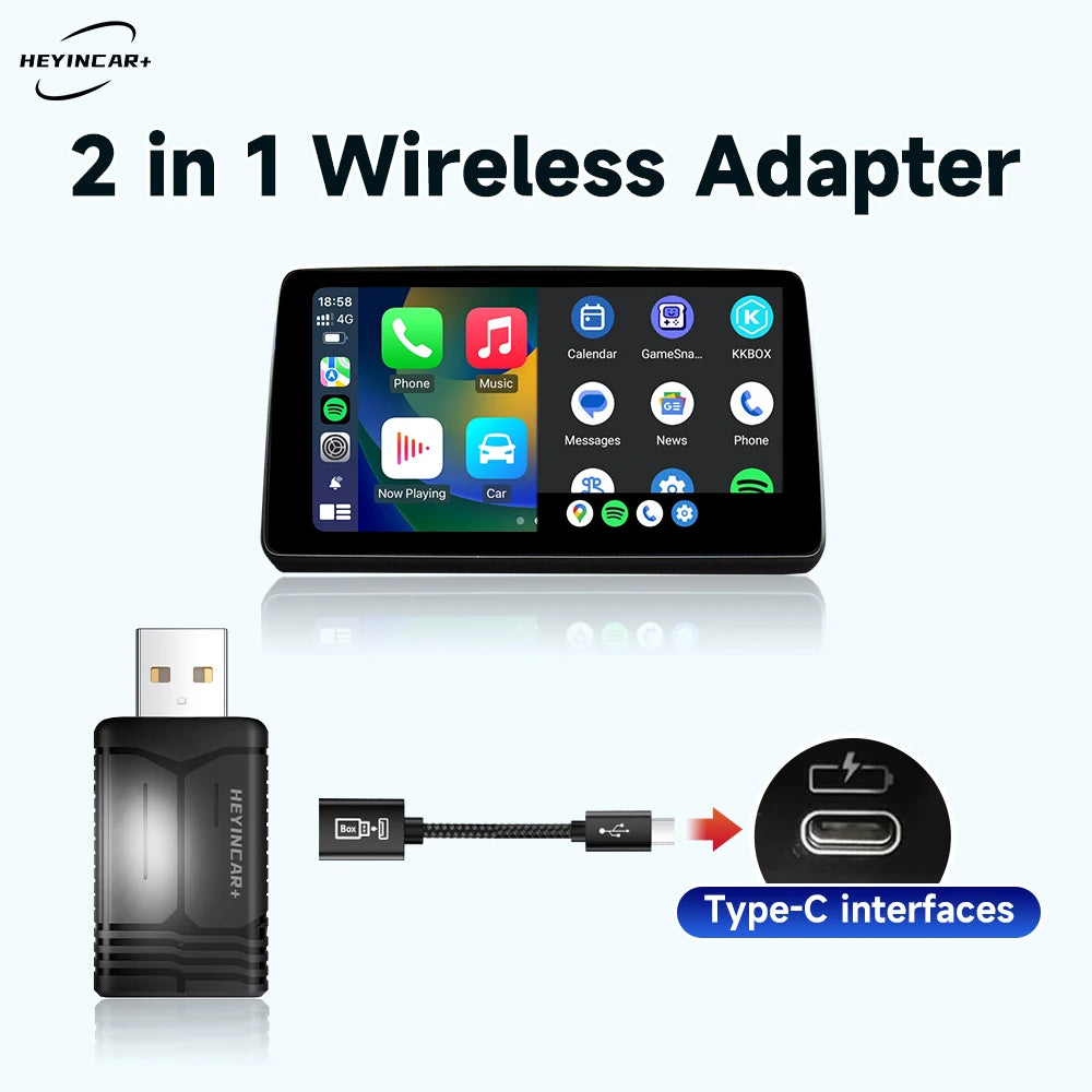 2024 NEW HEYINCAR 2in1 Wireless Carplay Adapter Android Auto Chery