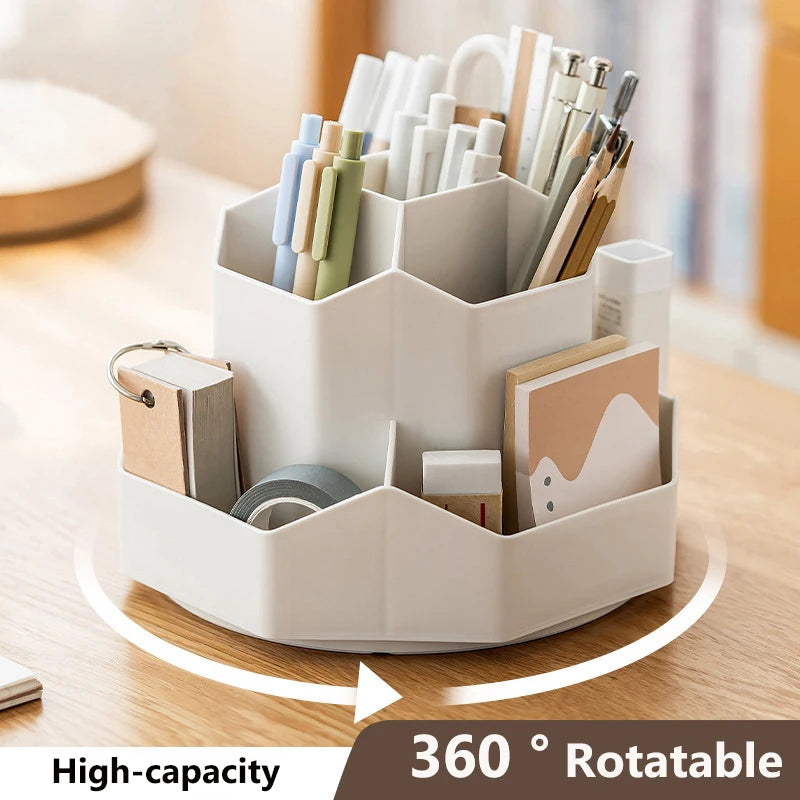 360°Rotatable Pen Holder Large Capacity Desk Pencil Storage Box 9-Grid