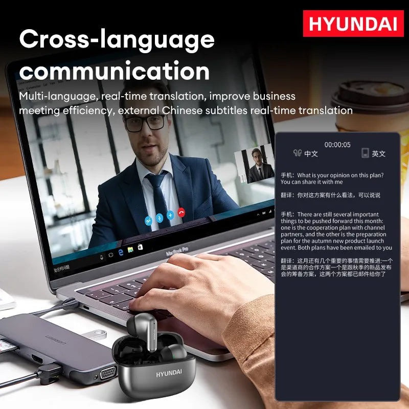 HYUNDAl HY-Y10 AI TWS Translation Bluetooth Earphones Multi Languages
