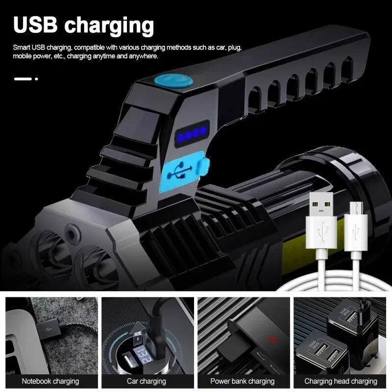 Portable Flashlight 7 LED COB Side Light USB Rechargeable Outdoor