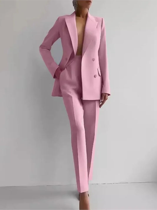 2024 Casual Long Sleeve Suit Set Office Lady Solid Elegant Slim Spring