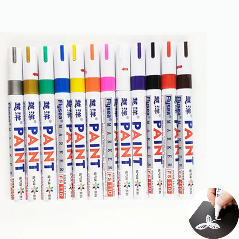 12 Color White Waterproof Rubber Permanent Paint Marker Drawing Car