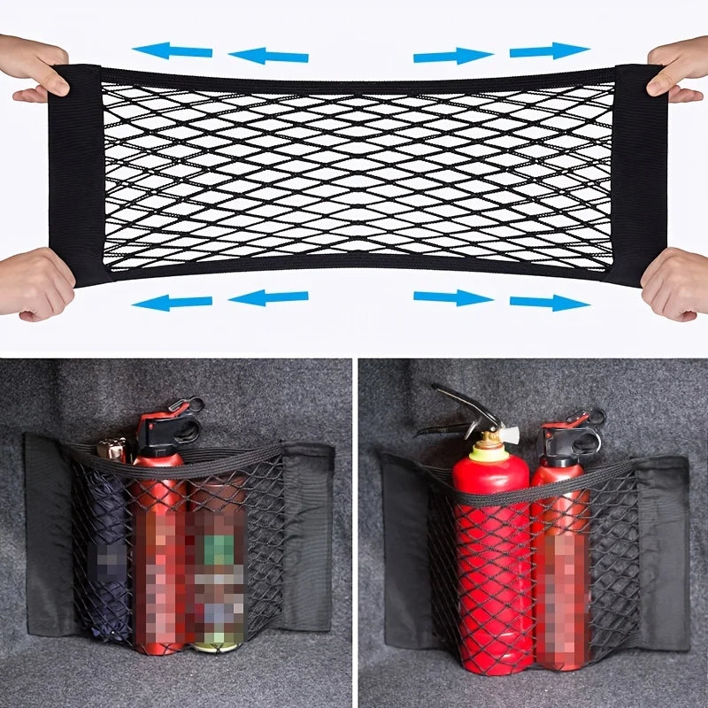 Universal Car Storage Bag Double Mesh Trunk Storage Net, Car Built-in
