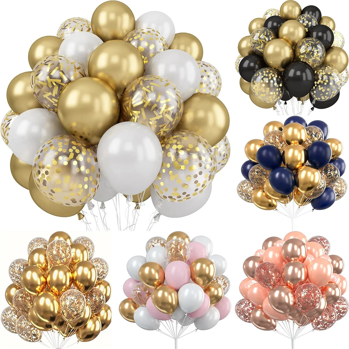 30Pcs 12 Inch Metallic Gold Balloons Pearl White Latex Balloons Gold