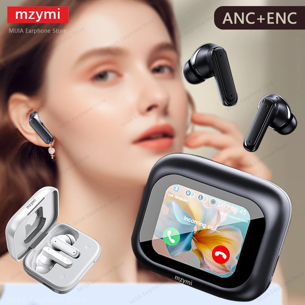 mzymi Full In Touch Screen Headphone ANC E18 Pro Bluetooth Earphone