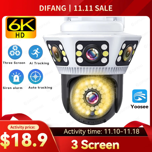 Outdoor WiFi Camera 6K Triple Screen Security Camera Two-Way Audio